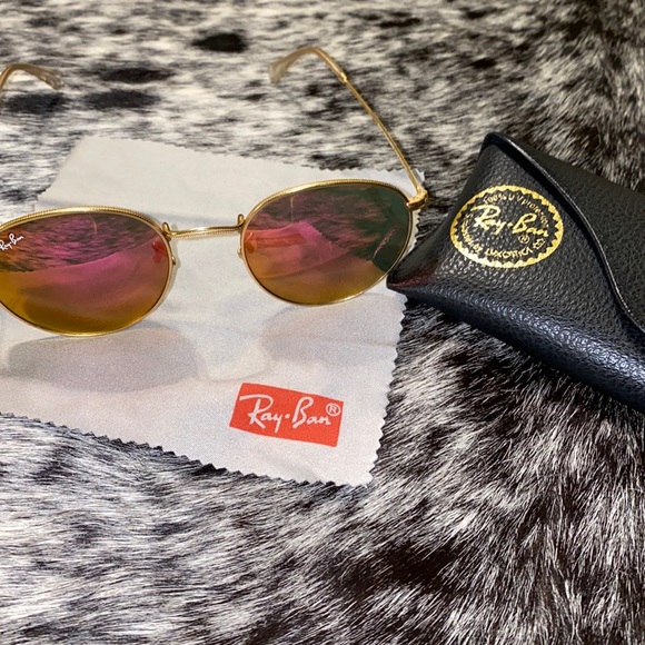 Gold Round Metal Frame Ray-Ban Pink Lenses